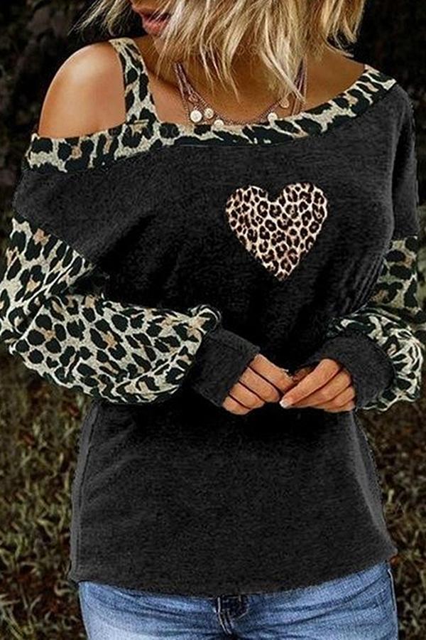 Leopard Love Slash Neck Off Shoulder T-Shirt