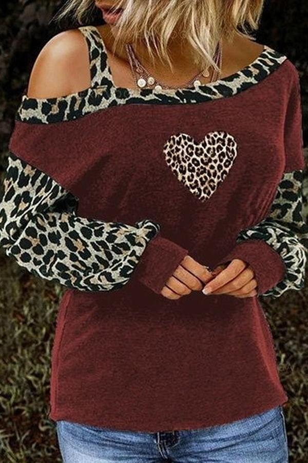 Leopard Love Slash Neck Off Shoulder T-Shirt