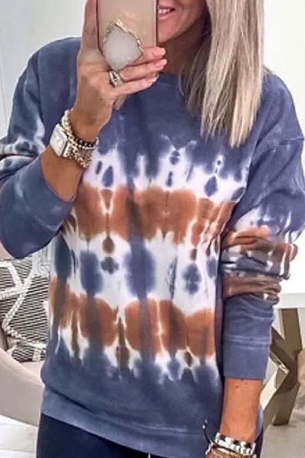 Long Sleeve Tie Dye Round Neck Sweatshirt