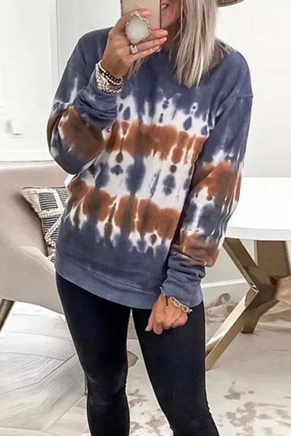 Long Sleeve Tie Dye Round Neck Sweatshirt