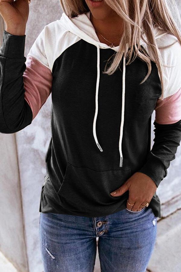 Color Block Long Sleeve Hooded Sweatshirt