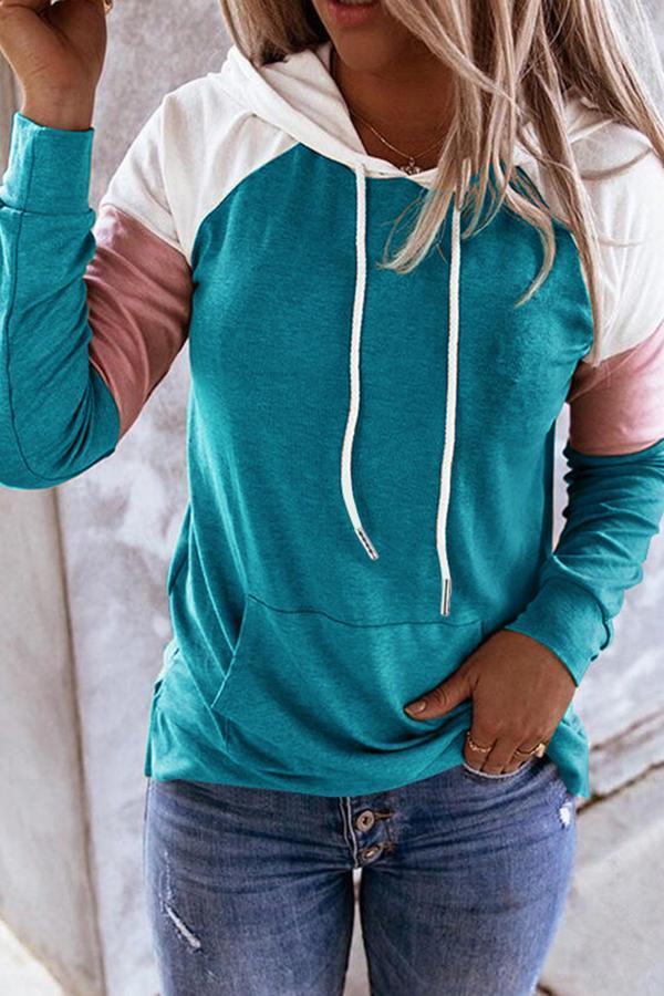 Color Block Long Sleeve Hooded Sweatshirt