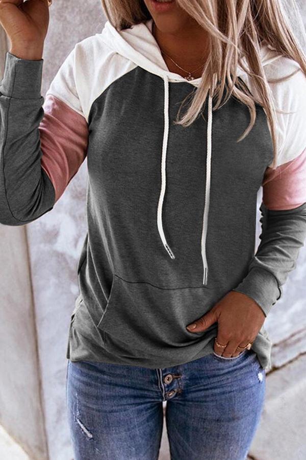 Color Block Long Sleeve Hooded Sweatshirt