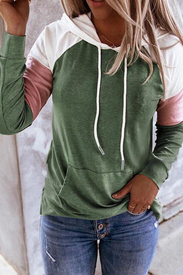 Color Block Long Sleeve Hooded Sweatshirt