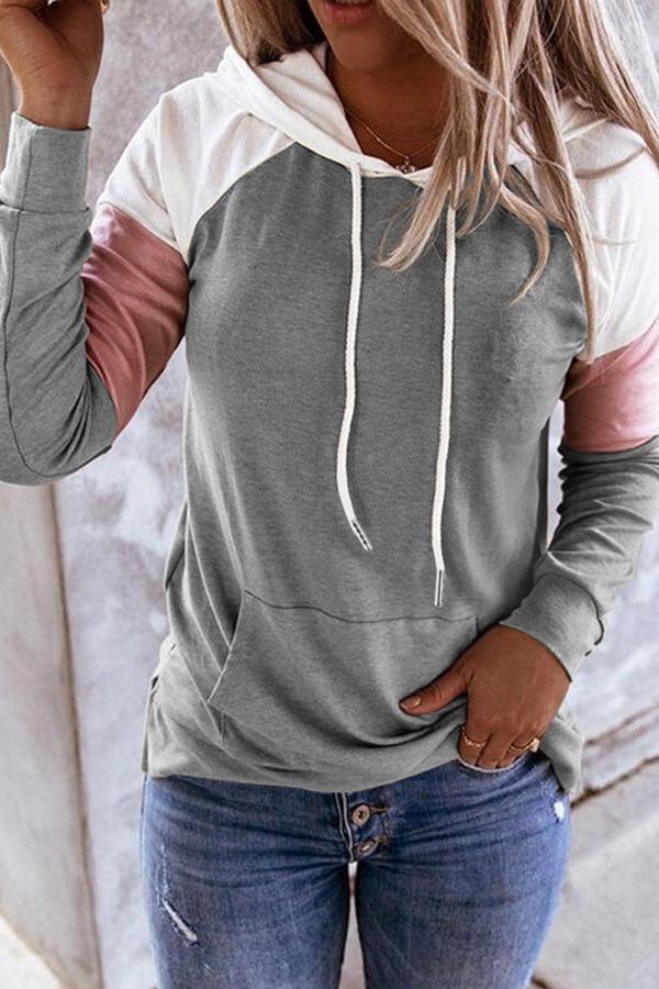 Color Block Long Sleeve Hooded Sweatshirt