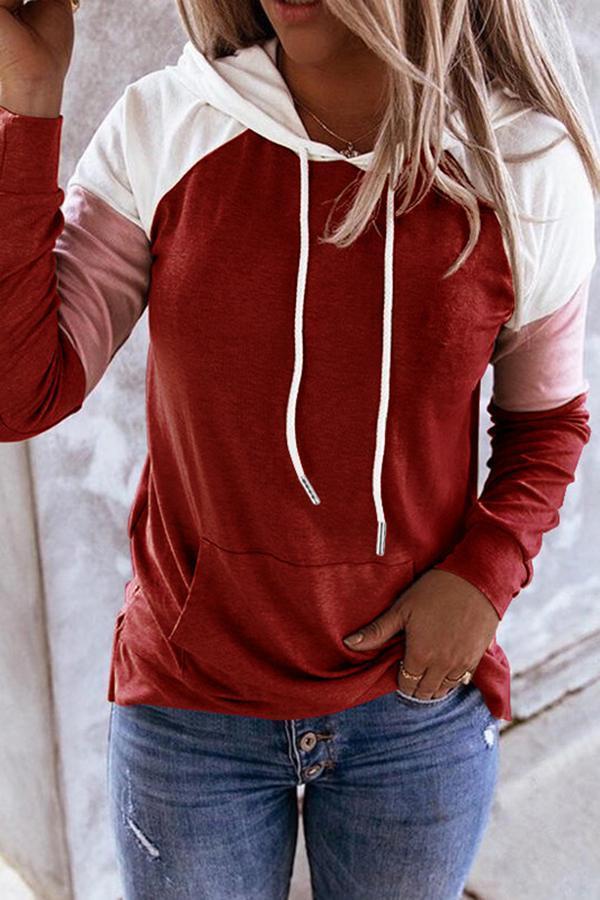 Color Block Long Sleeve Hooded Sweatshirt