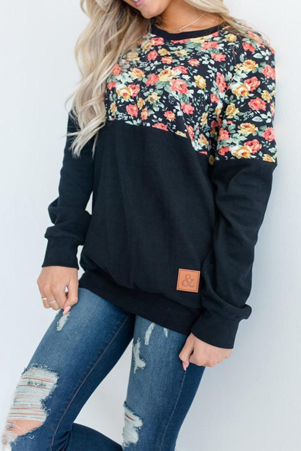 Flower Print Round Neck Sweatshirt