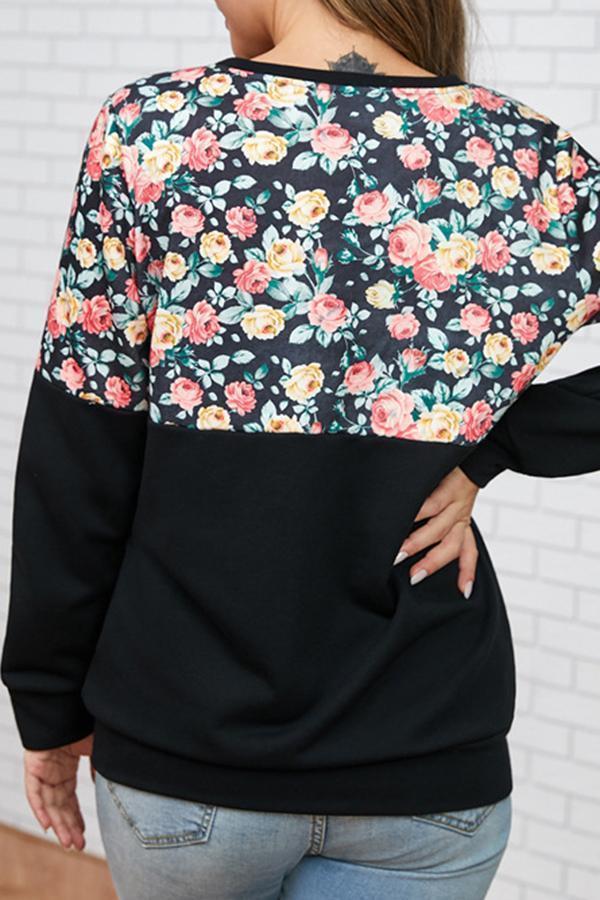 Flower Print Round Neck Sweatshirt