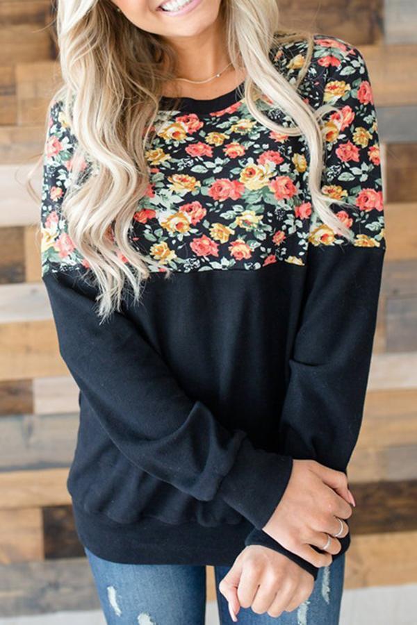 Flower Print Round Neck Sweatshirt