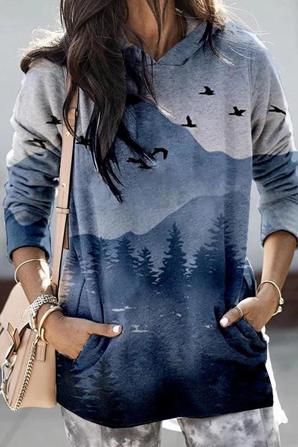 Unusual Natural Print Drawstring Sweatshirt