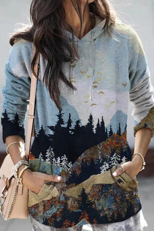 Unusual Natural Print Drawstring Sweatshirt