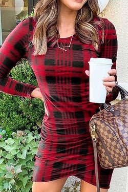 On-trend Tartan Round Neck Mini Dress