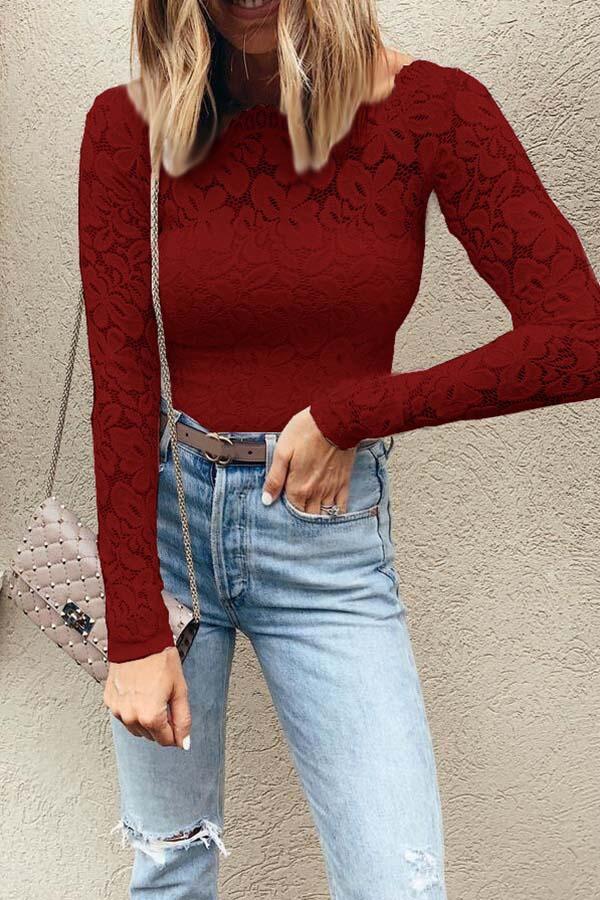 Sweet Casual Wear Round Neck Lace T-Shirt