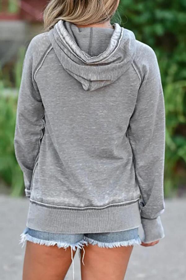 Sporty Plain Casual Wear Hooded Sweatshirt