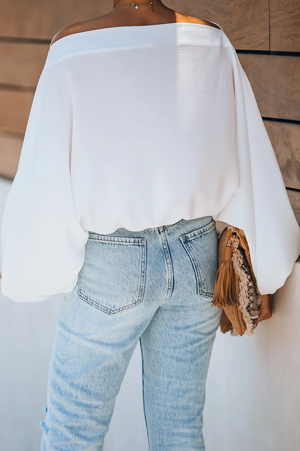 Solid Color Lantern Sleeve Blouse