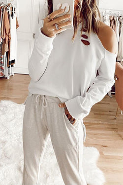 Solid Color Off Shoulder Sweatshirt 