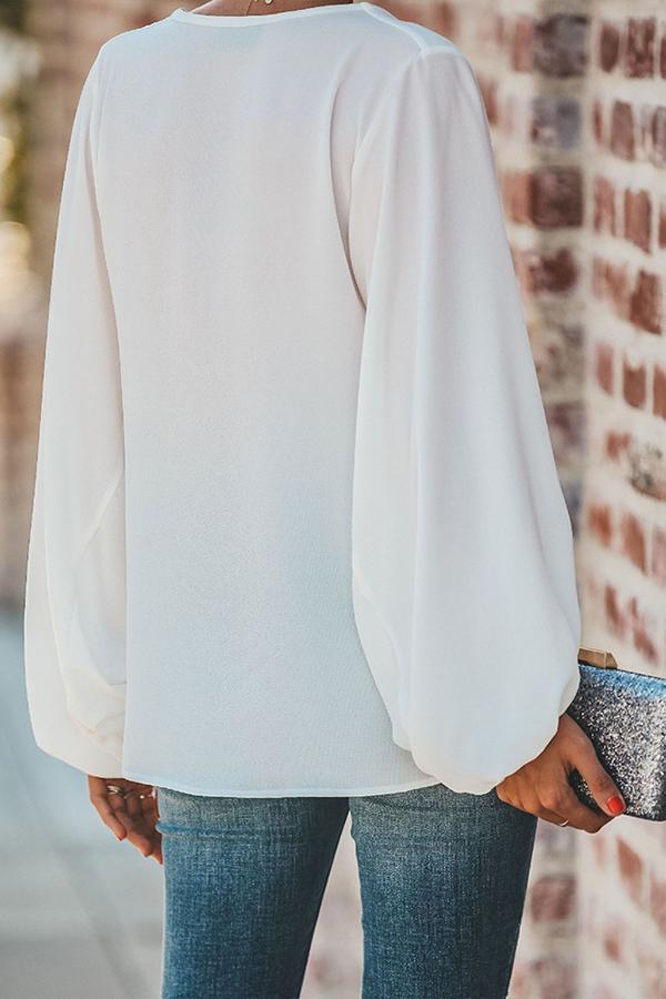 Solid Color Lantern Sleeve Shirt