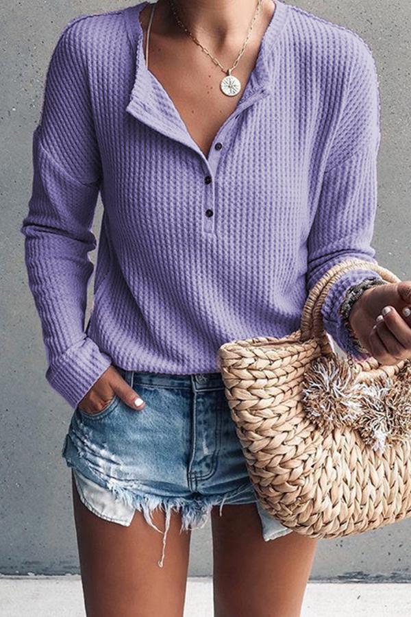 V-neck long Sleeve Knitted Blouse