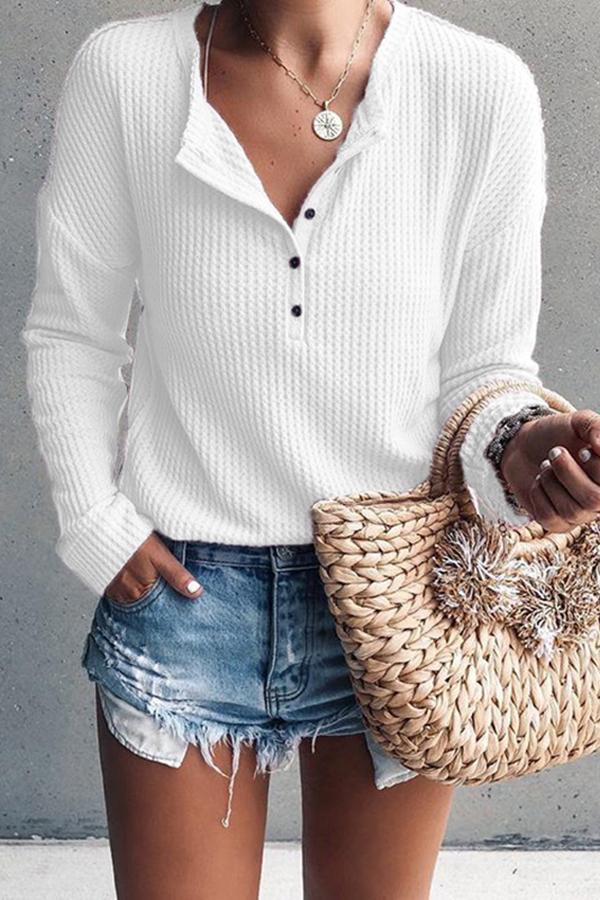 V-neck long Sleeve Knitted Blouse