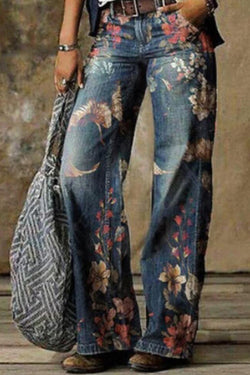 Retro Print Loose Jeans