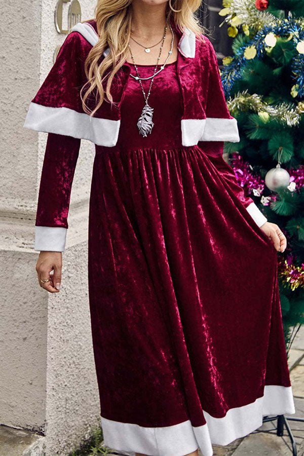 Christmas Shawl Velvet Long-Sleeved Dress