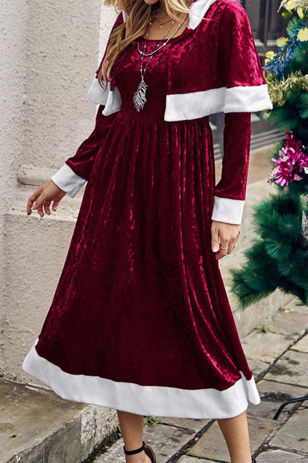 Christmas Shawl Velvet Long-Sleeved Dress