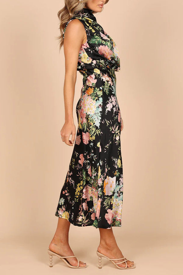 Anabelle Halter Neck Midi Dress - Black Floral