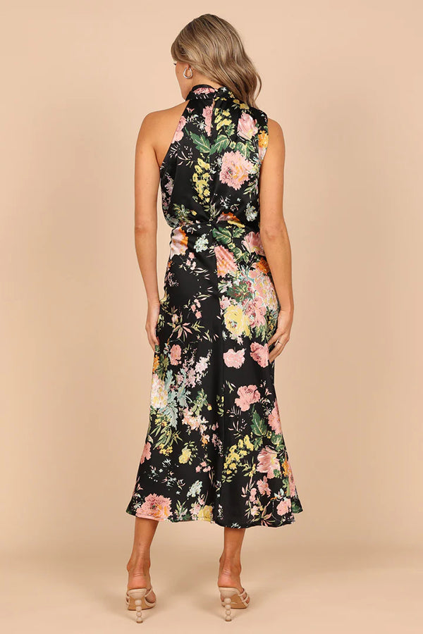 Anabelle Halter Neck Midi Dress - Black Floral