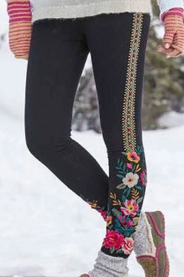 Black Casual Embroidered Leggings