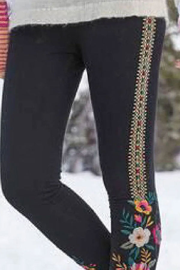 Black Casual Embroidered Leggings