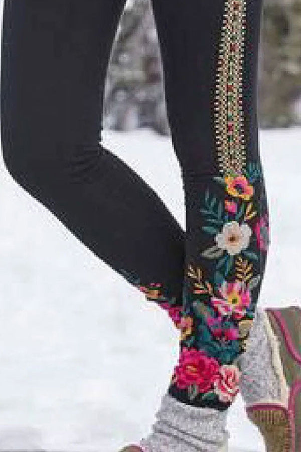 Black Casual Embroidered Leggings