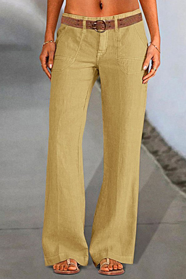 Solid Slant Pocket Low Waist Flare Pants Without Belt Pants