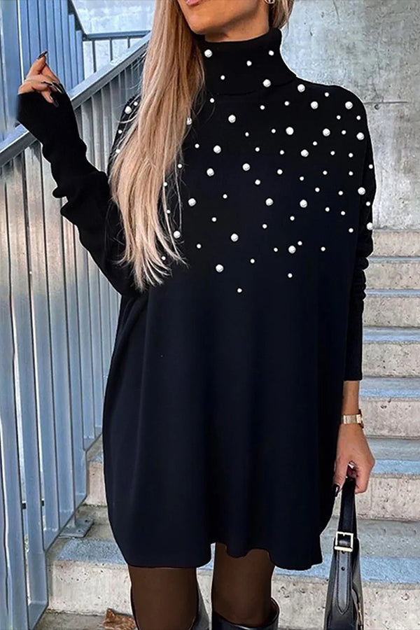 Daily Polka Dot High Neck Long Sleeve Tunic Blouse