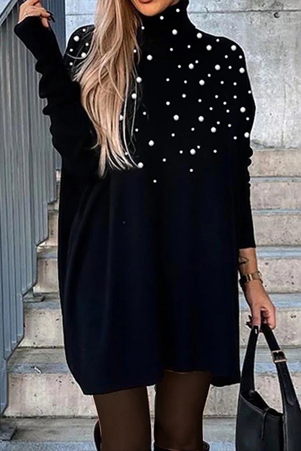 Daily Polka Dot High Neck Long Sleeve Tunic Blouse