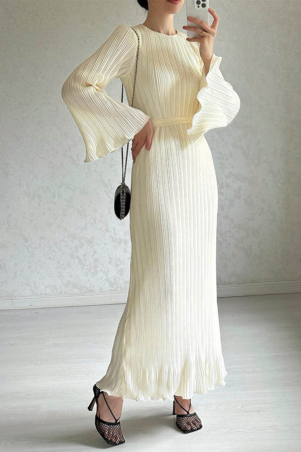 Pleated Bell Sleeve Maxi Dress