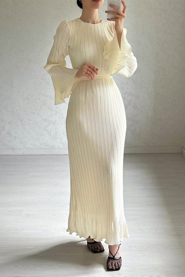 Pleated Bell Sleeve Maxi Dress