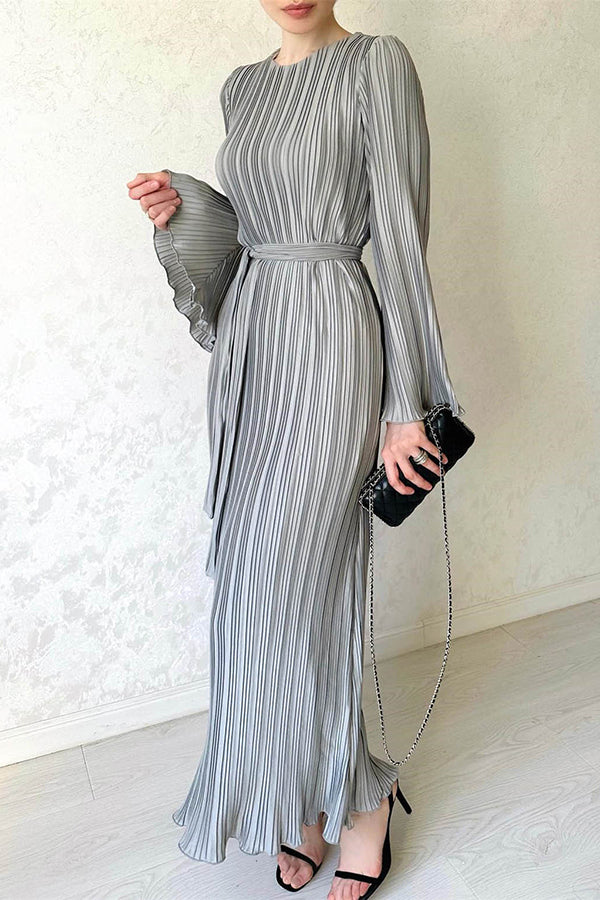 Pleated Bell Sleeve Maxi Dress