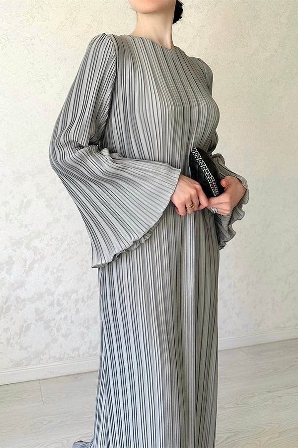 Pleated Bell Sleeve Maxi Dress