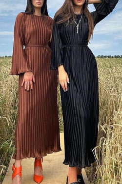 Pleated Bell Sleeve Maxi Dress