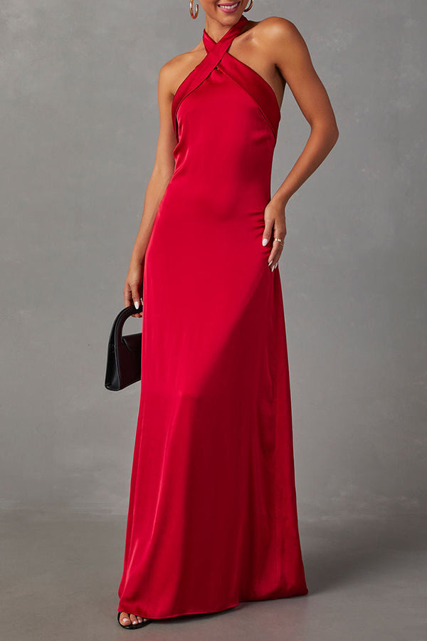 Heartfelt Satin Halter Neck Maxi Dress