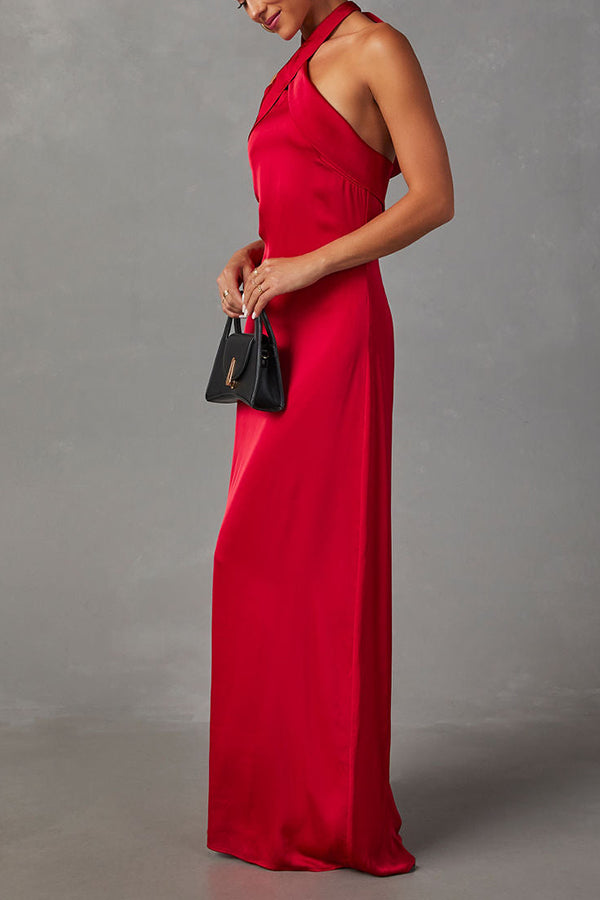 Heartfelt Satin Halter Neck Maxi Dress