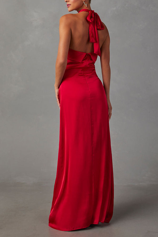 Heartfelt Satin Halter Neck Maxi Dress