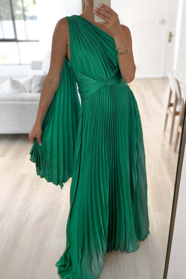 Solid Color One Shoulder Party Dress