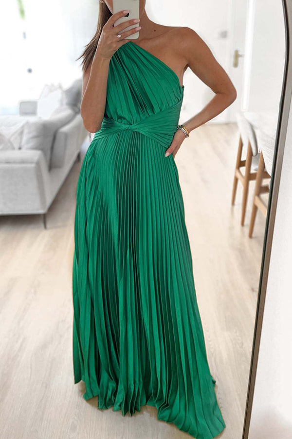 Solid Color One Shoulder Party Dress