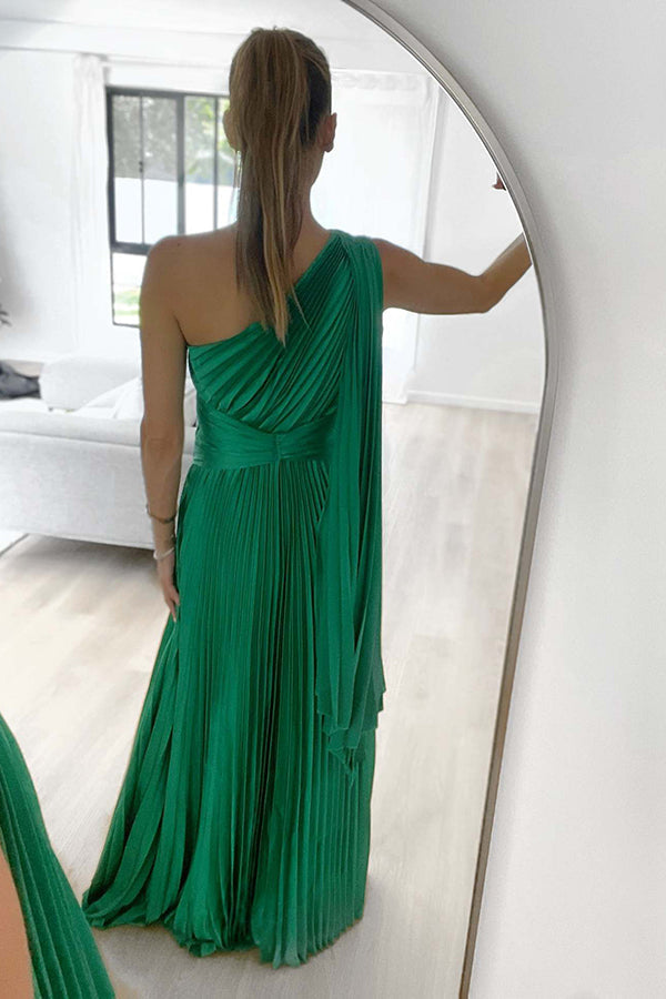 Solid Color One Shoulder Party Dress