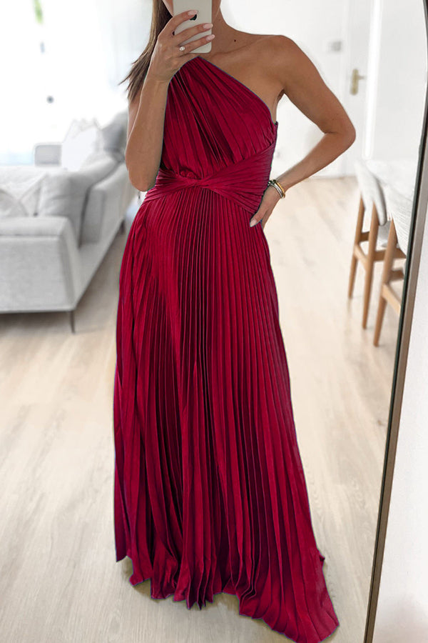 Solid Color One Shoulder Party Dress