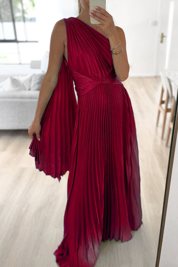 Solid Color One Shoulder Party Dress