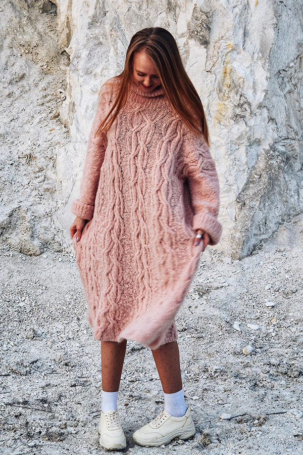 Pink Cashmere Hand Knitted Sweater Dress