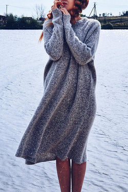 Gray Cashmere Knitted Sweater Dress