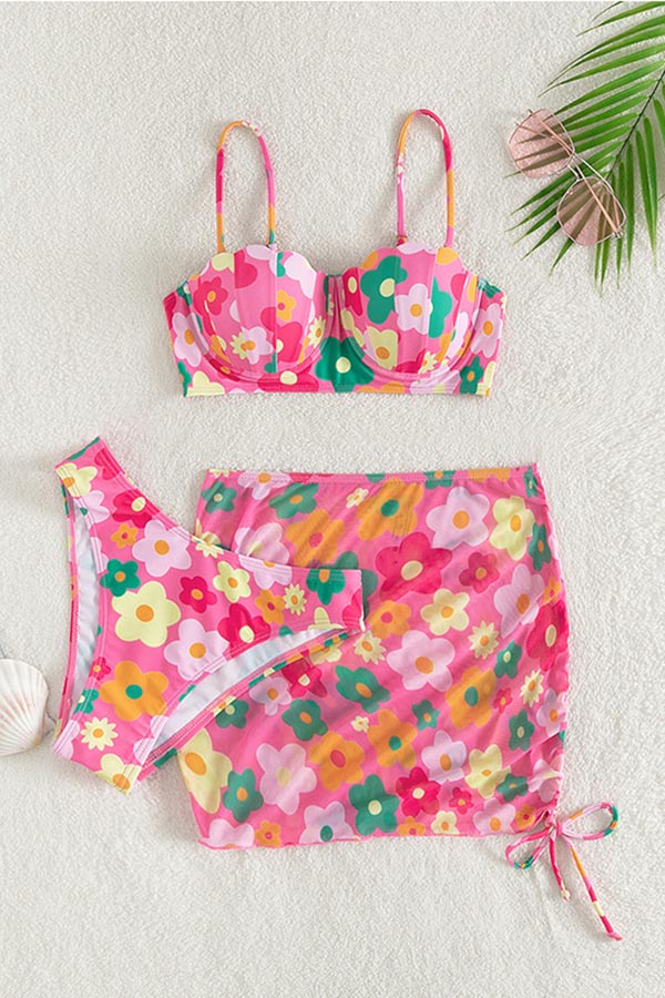 Floral Halterneck Bikini Three Piece Set